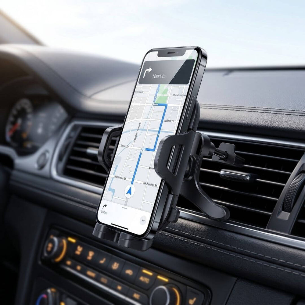 Car phone mount attached to air vent