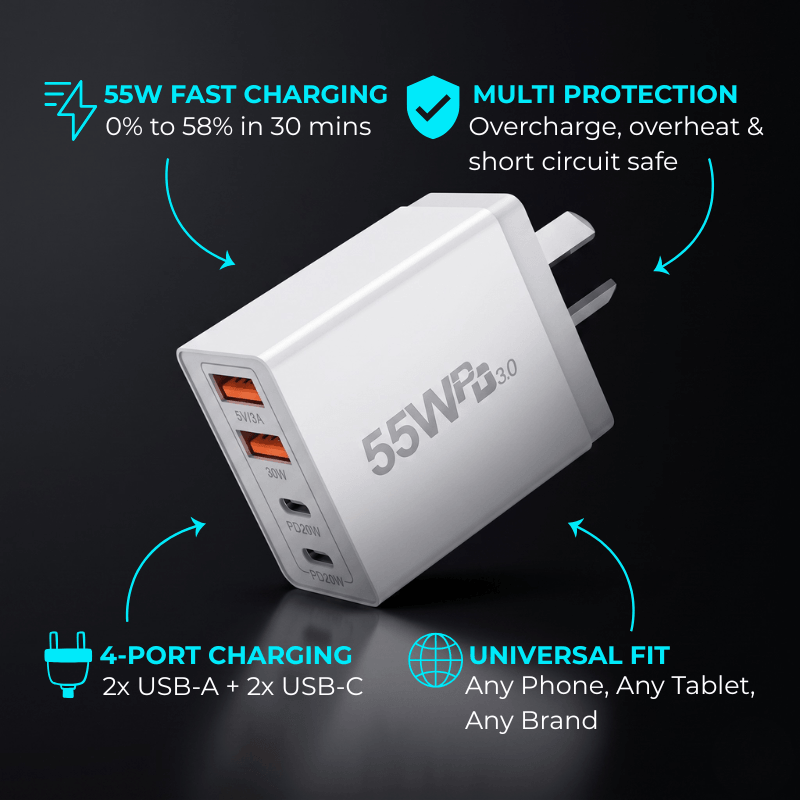 NexCharge 55W 4-Port Wall Plug